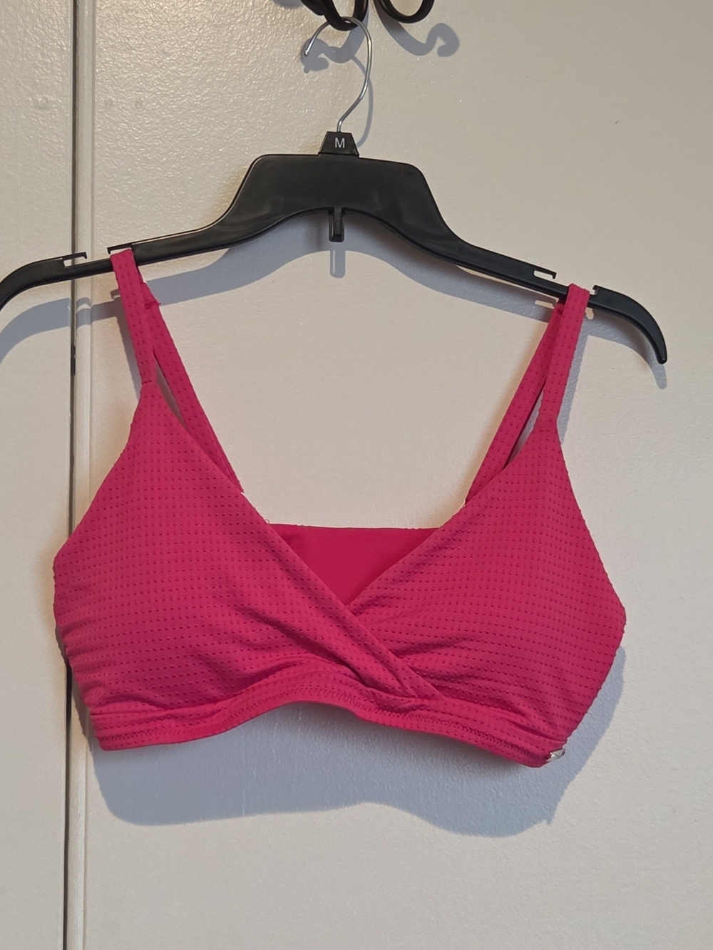 Textured Wrap-Front Bikini Top & Bottom In Hot Pink